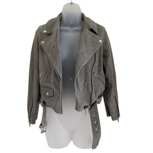 Allsaints US 4 Suede Cole Biker Jacket Moto Goat Leather Gray